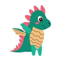 schattig baby draak in groen kleur. sprookje dier vector