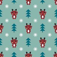 nieuw jaar tekenfilm naadloos patroon met herten en sneeuwvlokken. Kerstmis afdrukken voor tee, papier, textiel en kleding stof. vector