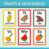 fruit en groenten flashcards voor introduceren alfabetten en woordenschat vector illustratie