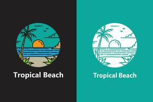 tropisch strand logo met een palm boom Bij zonsondergang embleem stijl ontwerp. eiland strand vector icoon