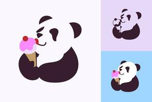 panda logo aan het eten ijs room. negatief ruimte minimaal logo ontwerp concept vector