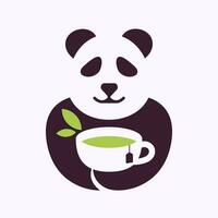panda logo Holding kop van thee. negatief ruimte minimaal logo ontwerp concept vector