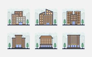 reeks stad gebouwen pictogrammen . hotel kantoor, appartement school- Universiteit illustratie in vlak stijl. vector