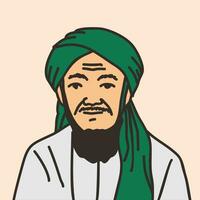 illustratie van een moslim geestelijke, academisch, geleerde, met een tulband en midden- oostelijk kleding vector
