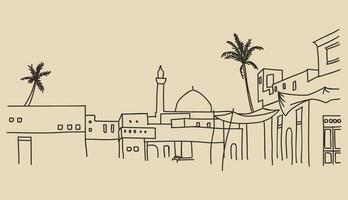 lijn kunst illustratie van klassiek oude Arabisch landschap vector
