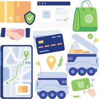 vector illustratie van online boodschappen doen en levering onderhoud. boodschappen doen en betalingen door mobiel, online transacties. vector illustratie