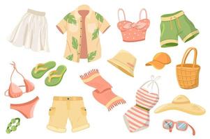 zomerkleding schattige stickers geïsoleerde set vector