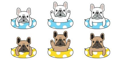 hond vector Frans bulldog icoon zwemmen ring zwembad tekenfilm karakter symbool tekening illustratie ontwerp