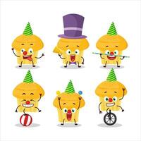 tekenfilm karakter van kaas muffin met divers circus shows vector