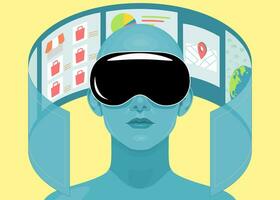 menselijk gezicht in uitgebreid of virtueel realiteit bril. metaverse digitaal virtueel realiteit technologie, vector illustratie