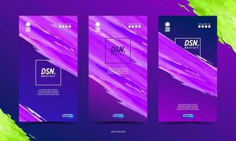 drie verticaal banners met Purper en groen verf beroertes vector