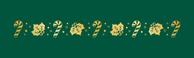 goud Kerstmis themed decoratief grens en tekst verdeler, maretak en snoep riet patroon silhouet. vector illustratie.