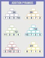wiskundig optellingspiramidespel, wiskundewerkblad voor kinderen vector