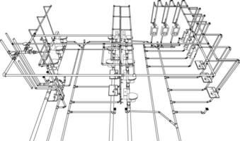 3d illustratie van gebouw leidingen vector