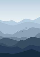 esthetisch minimalistische blauw bergen met kudde landschap illustratie vector