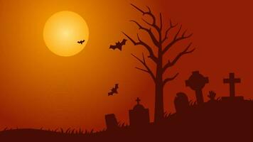 begraafplaats landschap vector illustratie voor halloween evenement. begraafplaats landschap voor halloween met grafsteen en dood boom. halloween landschap voor achtergrond, behang, of landen bladzijde