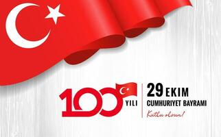 vertaling van Turks - 100 jaar, oktober 29 republiek dag, gelukkig vakantie. groet kaart ontwerp. vector