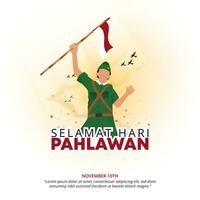 plein selamat hari pahlawan nasional of gelukkig Indonesië heroes dag achtergrond met een held in een slagveld vector