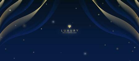 donker blauw luxe achtergrond met elementen van gouden curves en glimmend lichten. vector