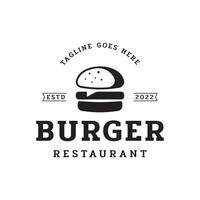 retro wijnoogst heet hamburger vers en smakelijk logo ontwerp. logo voor restaurant, bedrijf, label, insigne en embleem. vector