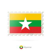 port postzegel met de beeld van Myanmar vlag. vector