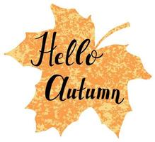 hallo herfst vector belettering op bladvormige achtergrond