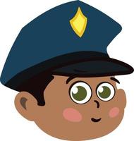 schattig politieagent jongen gezicht. schattig schattig jongenskind met politie hoed. vector