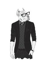 mooie hipsterhond in stijlvolle kleding en accessoires vector