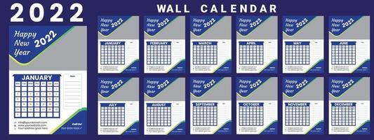 wandkalender 2022 week start maandag huisstijl sjabloon vector