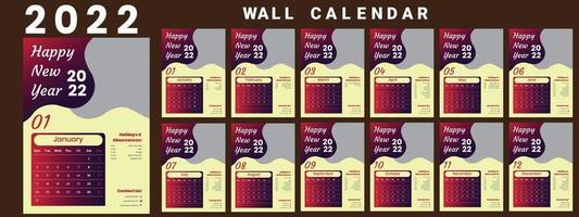 wandkalender 2022 week start maandag huisstijl sjabloon vector