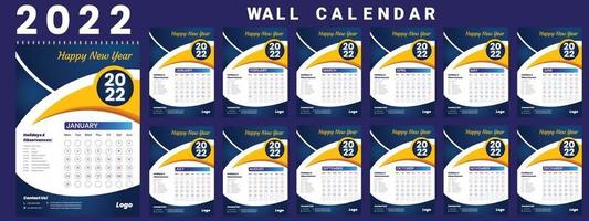 wandkalender 2022 week start maandag huisstijl sjabloon vector