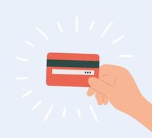 plastic creditcard in de hand. hand getekende vector