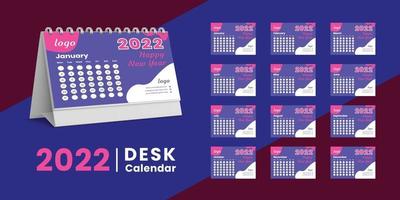 set bureaukalender 2022 sjabloonontwerp, set van 12 maanden, vector