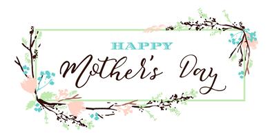 Happy Mothers Day belettering groet banner met bloemen. vector