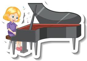 schattig meisje dat piano speelt stripfiguur sticker vector