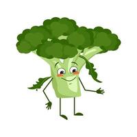 broccoli groene groente met gezicht en emoties vector