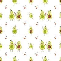 naadloze patroon schattige avocado-personages met emoties vector