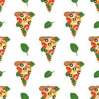 naadloos patroon met pizza. foodprint met groenten en kaas vector