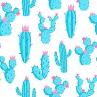 patroon van azuurblauwe cactussen met bloemen en kronen vectorillustratie vector