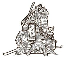 schets samurai krijger met wapens ronin japanse jager vector