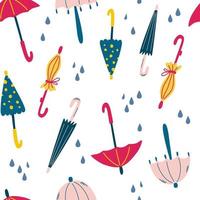 naadloos patroon met paraplu's en regendruppels. vector