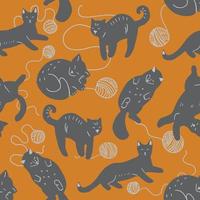 naadloos patroon met verschillende katten en bollen garen vector