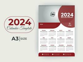 2024 nieuw jaar muur kalender sjabloon vector