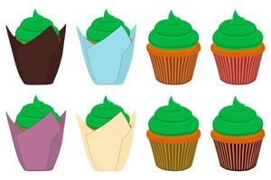 illustratie op thema Ierse vakantie st patrick dag, grote set cupcakes vector