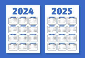 2024 en 2025 bewerkbare kalender sjabloon vector