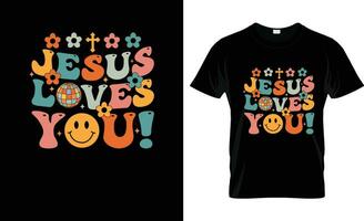 Jezus liefdes u kleurrijk grafisch t-shirt, t-shirt afdrukken mockup vector