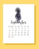 september kalender 2024 met hand- getrokken waterverf zwart kat. kalender 2024. herfst kalender 2024 met schattig, pluizig kat. vector