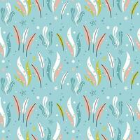schattig zomer marinier afdrukken met kleurrijk zeewier Aan blauw achtergrond. naadloos vector patroon met koraal rif planten voor kinderen textiel, kleding, omhulsel papier