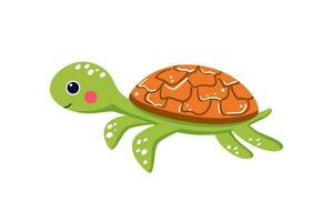 grappig baby zee schildpad zwemmen onderwater. schattig vector illustratie getrokken in tekenfilm stijl. zee dier sticker, afdrukken voor kinderen kleding