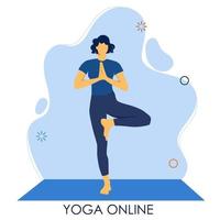 yoga-online. meisjescoach houdt een les online. thuis sporten vector